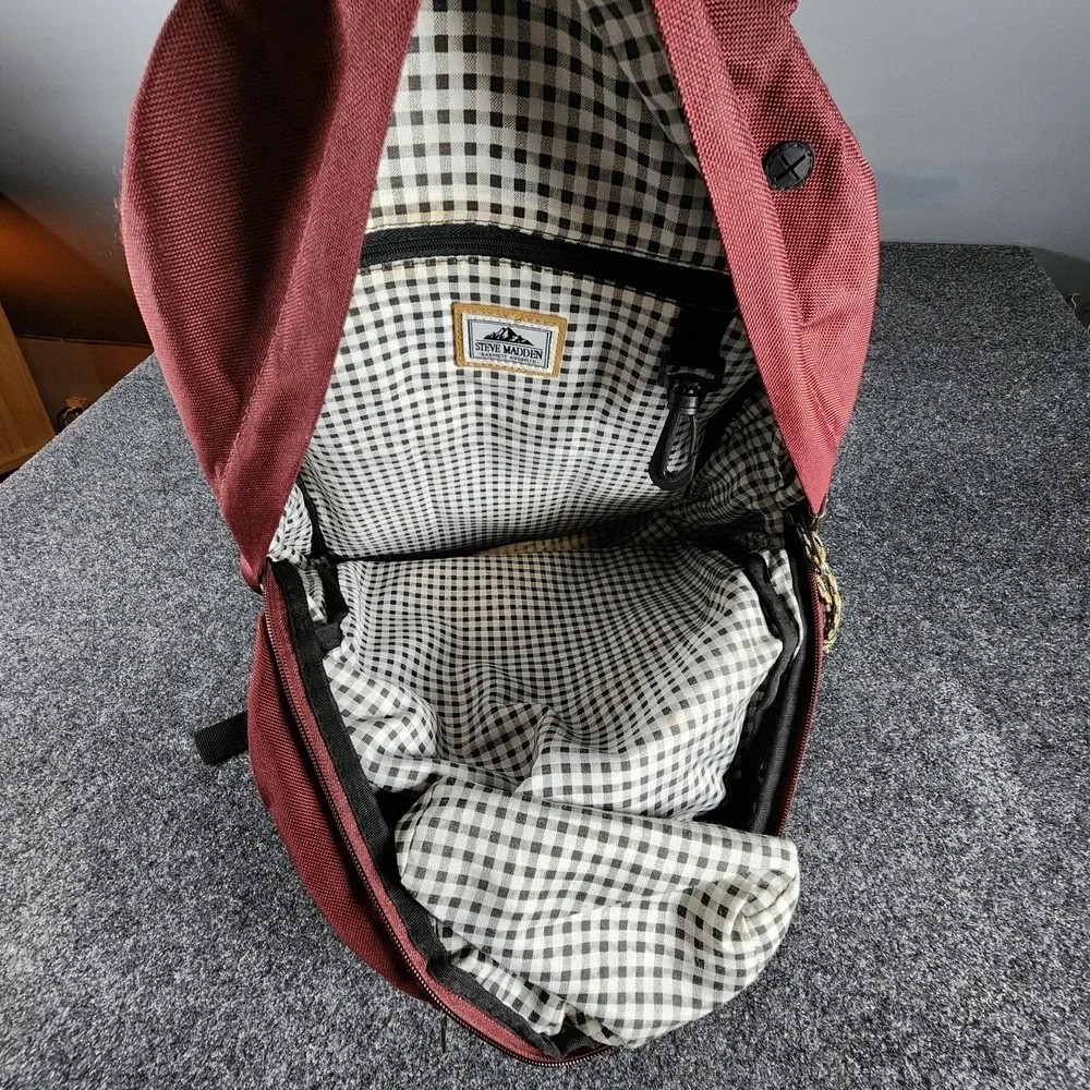 Steve Madden Classic Sport Backpack Oxblood Burgundy‎ Tan Base School Travel